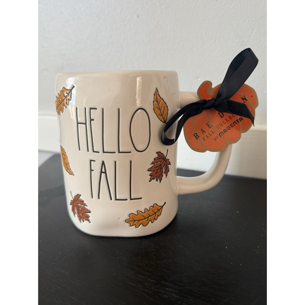 Rae Dunn Hello Fall Leaf Pattern Mug Ceramic Autumn Farmhouse Coffee Cup NWT